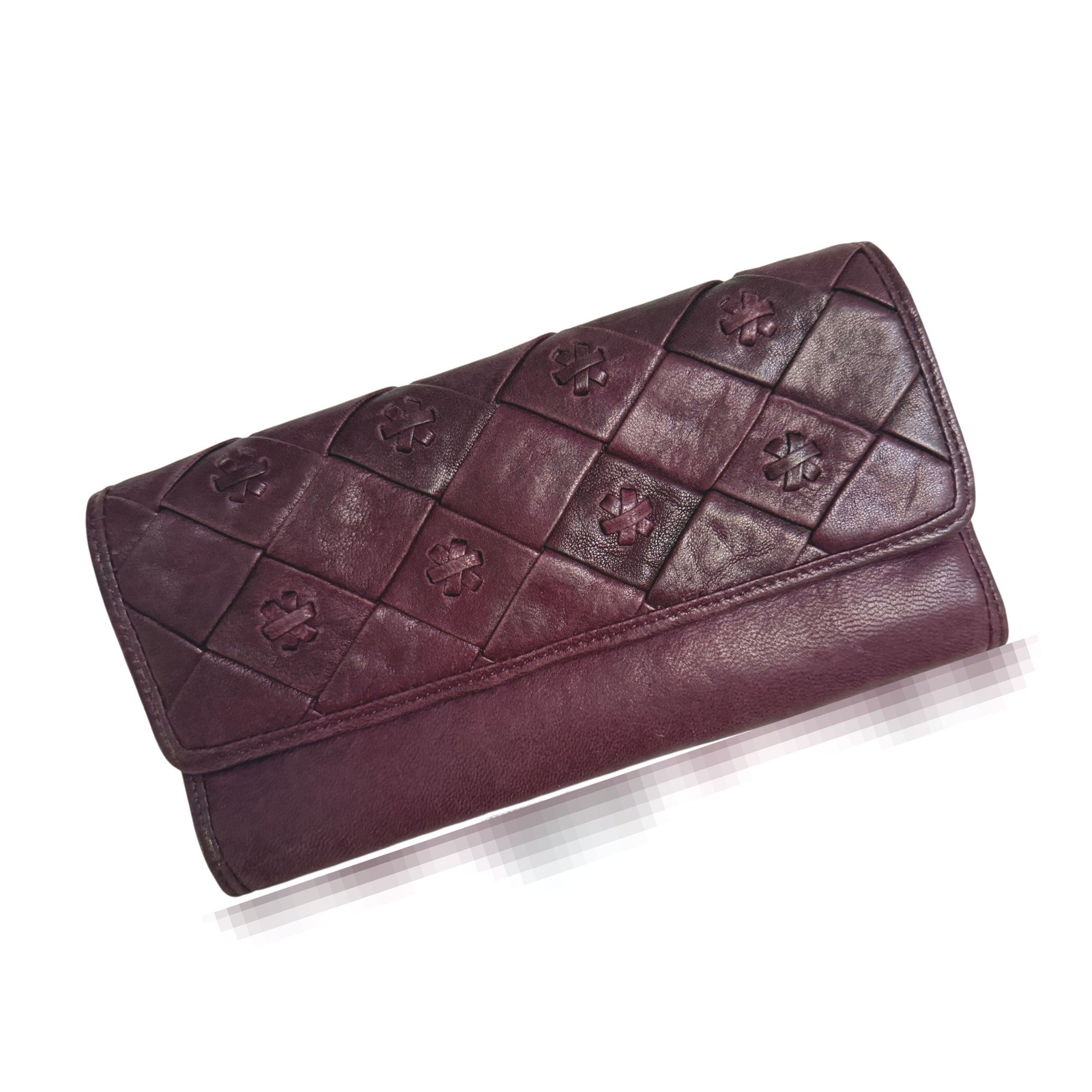 Hobo International Trifold Wallet Plum Purple Quilted Floral Leather Indie Artsy